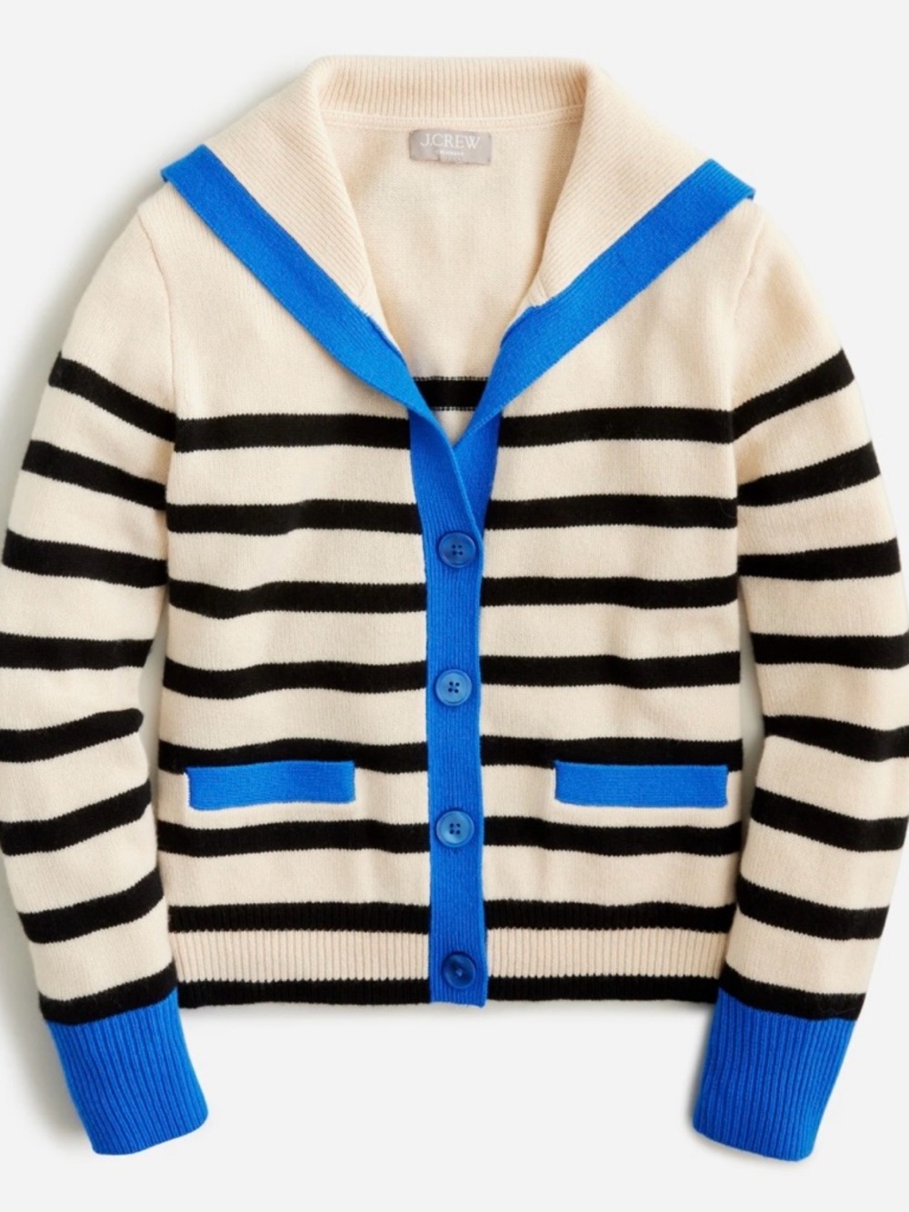 J. Crew Cashmere sailor-collar cardigan sweater in stripe - Picture 2 of 4